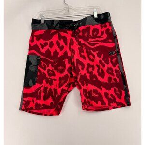 Fox Racing Board Shorts Mens 32 8" Leopard AOP Swim Trunks Cargo Style Pocket